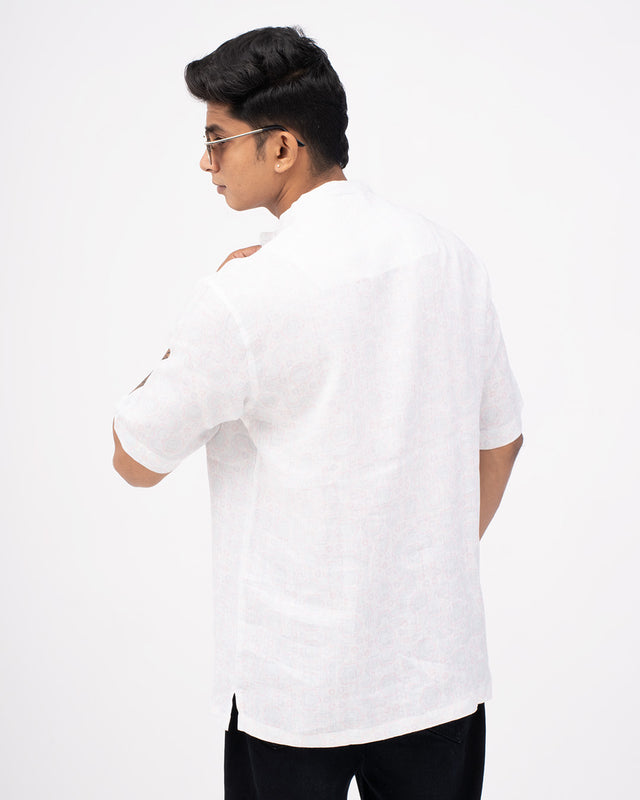 Modern Aura Pure White Linen Short Sleeve Shirt