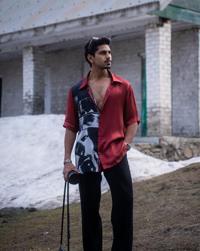 Cinematic Red Pure Bemberg Satin Short Sleeve Shirt