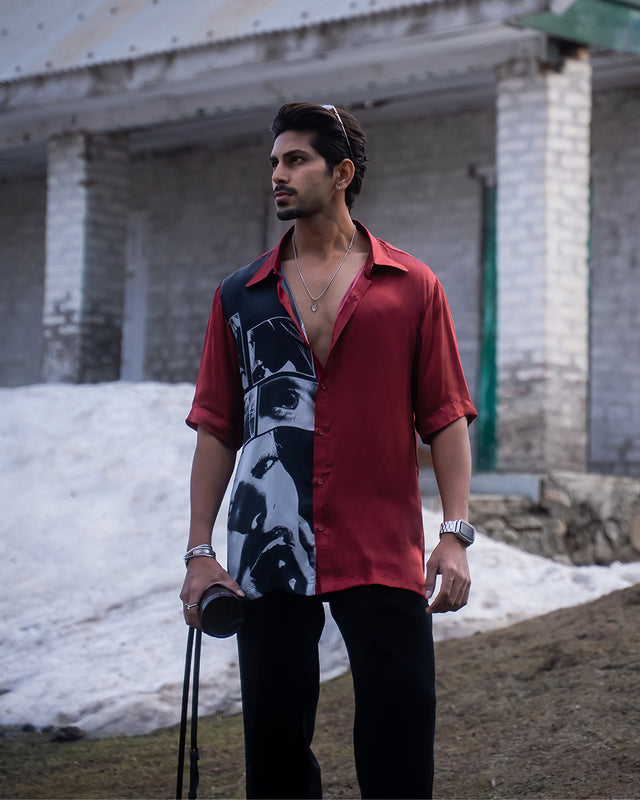 Cinematic Red Pure Bemberg Satin Short Sleeve Shirt