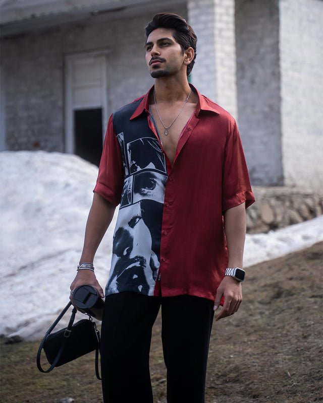 Cinematic Red Pure Bemberg Satin Short Sleeve Shirt