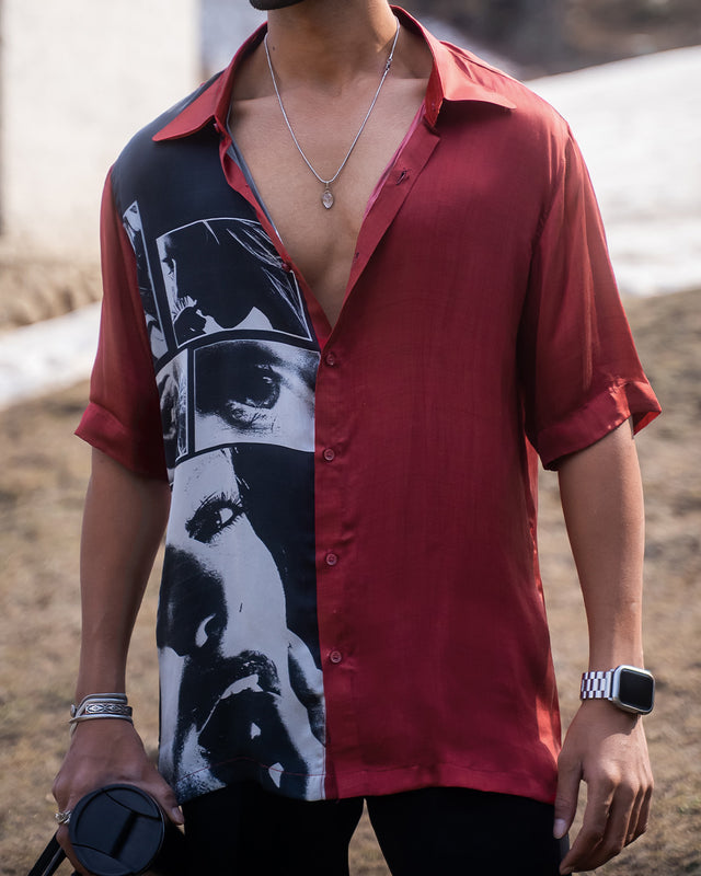 Cinematic Red Pure Bemberg Satin Short Sleeve Shirt