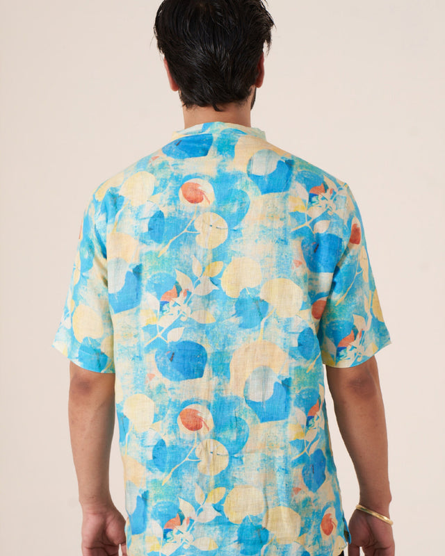 Aqua Bloom (Pure Linen Short Sleeve Shirt) – AddysForMen®️