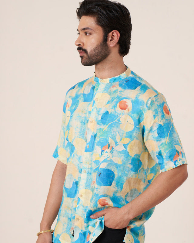 Aqua Bloom (Pure Linen Short Sleeve Shirt) – AddysForMen®️