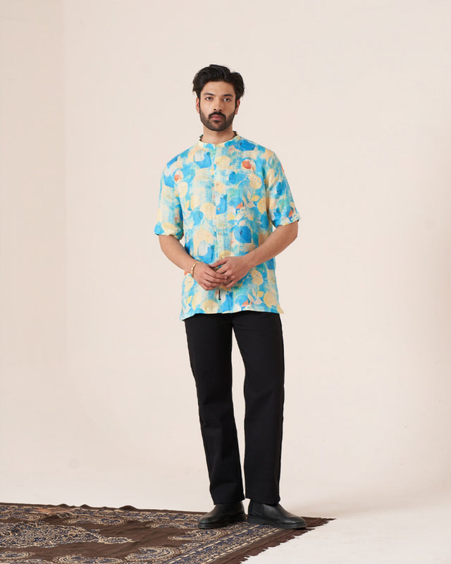 Aqua Bloom (Pure Linen Short Sleeve Shirt) – AddysForMen®️
