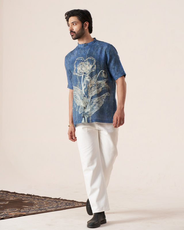 Blue Blossom (Pure Linen Short Sleeve Shirt) – AddysForMen®️