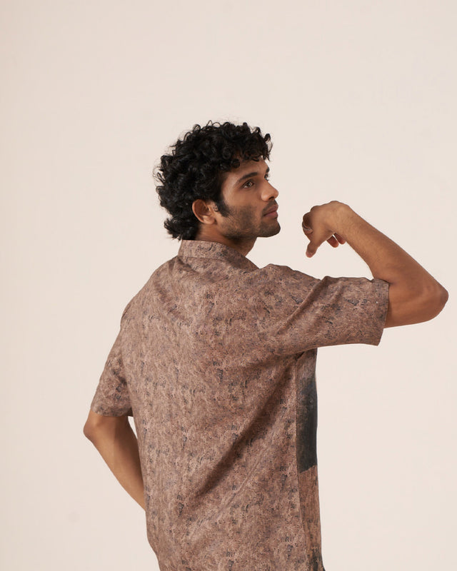 Abstract Clash Pure Satin Linen Short Sleeve Shirt
