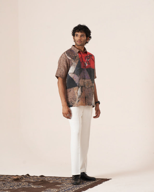 Abstract Clash Pure Satin Linen Short Sleeve Shirt