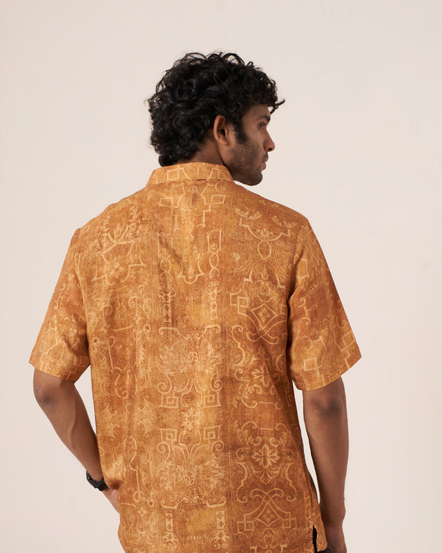 Golden Aura Pure Satin Linen Short Sleeve Shirt