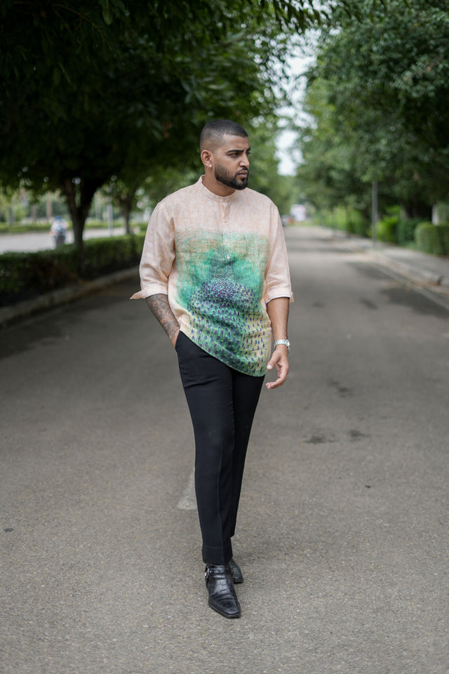 Zen Garden (Pure Linen Kurta Style Shirt) - AddysForMen®️