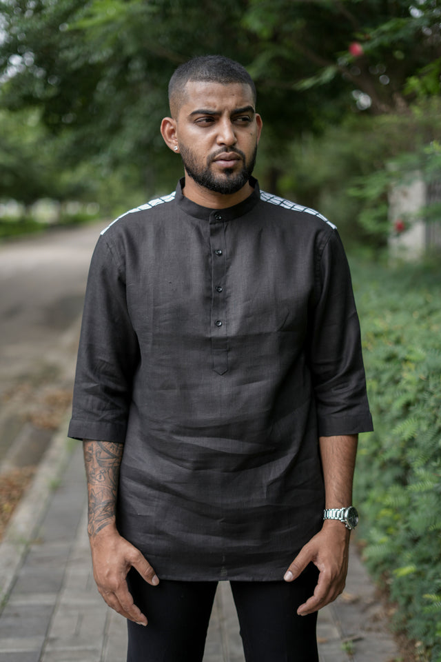 Enchanted Haven (Pure Linen Kurta Style Shirt) - AddysForMen®️