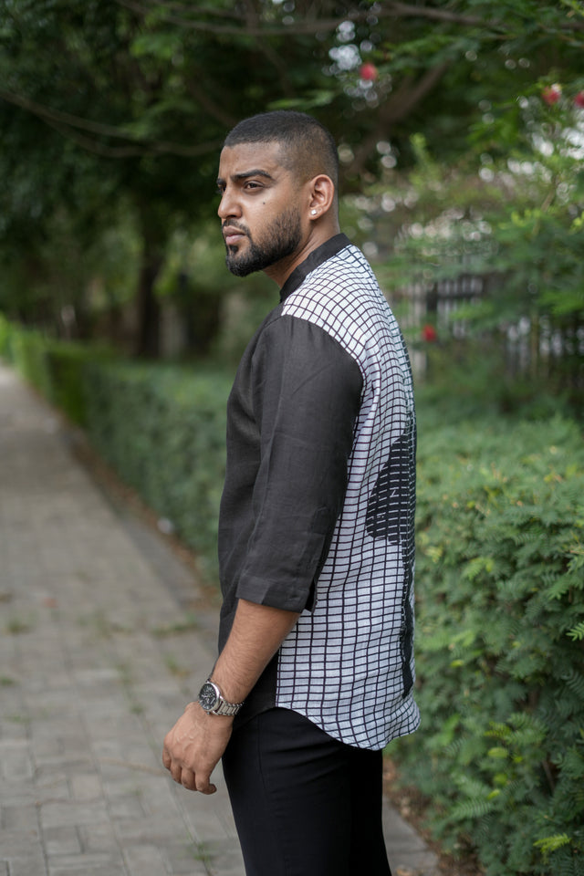 Enchanted Haven (Pure Linen Kurta Style Shirt) - AddysForMen®️