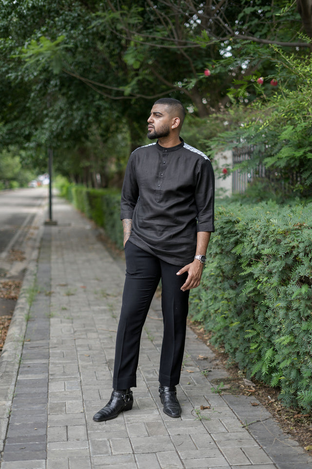 Enchanted Haven (Pure Linen Kurta Style Shirt) - AddysForMen®️