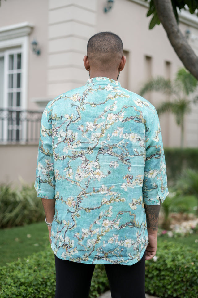 Trident Ripples (Pure Linen Kurta Style Shirt) - AddysForMen®️