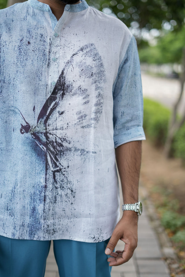 Gentle Gust (Pure Linen Kurta Style Shirt) - AddysForMen®️