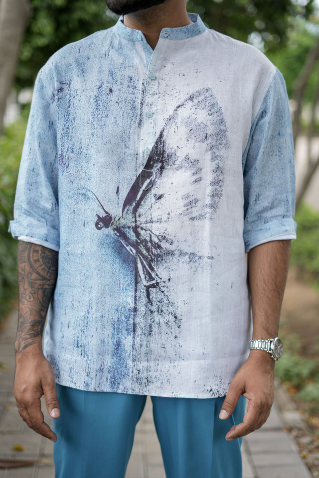Gentle Gust (Pure Linen Kurta Style Shirt) - AddysForMen®️