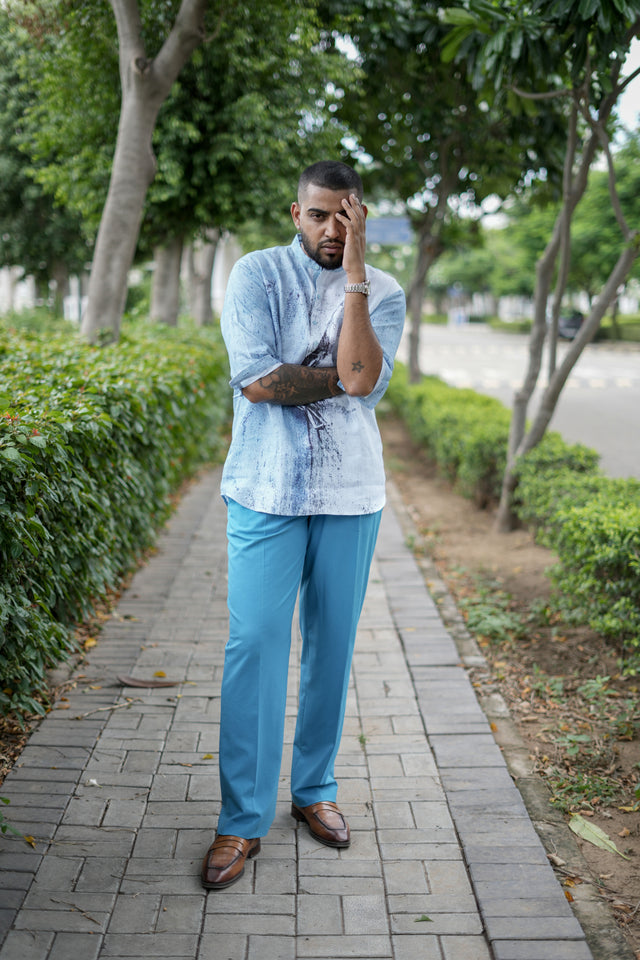 Gentle Gust (Pure Linen Kurta Style Shirt) - AddysForMen®️