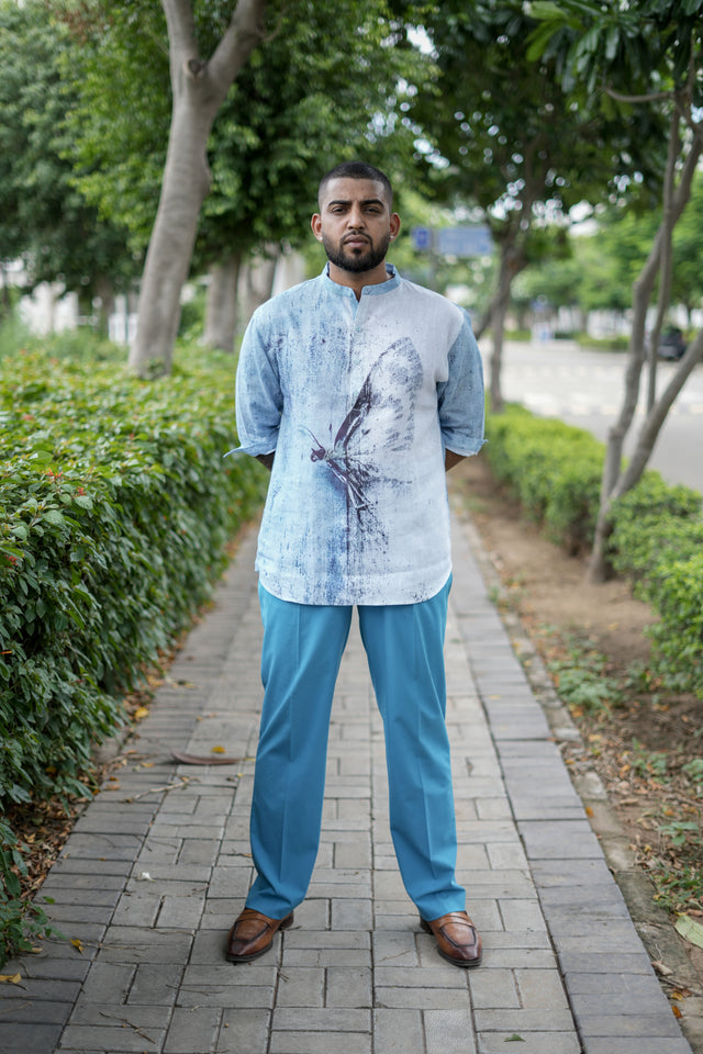 Gentle Gust (Pure Linen Kurta Style Shirt) - AddysForMen®️