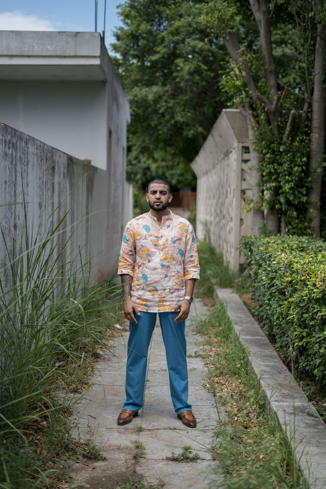 Opal Oasis (Pure Linen Kurta Style Shirt) - AddysForMen®️