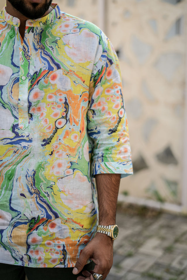 Dusk Delight (Pure Linen Kurta Style Shirt) - AddysForMen®️