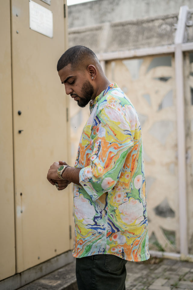 Dusk Delight (Pure Linen Kurta Style Shirt) - AddysForMen®️