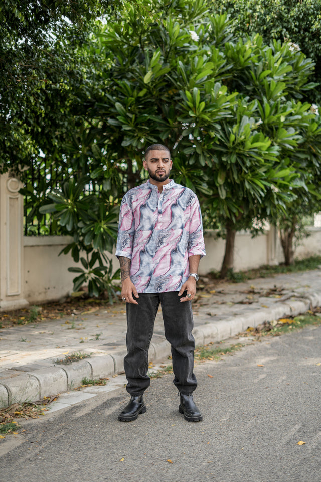 Stardust Symphony (Pure Linen Kurta Style Shirt) - AddysForMen®️