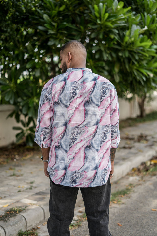 Stardust Symphony (Pure Linen Kurta Style Shirt) - AddysForMen®️
