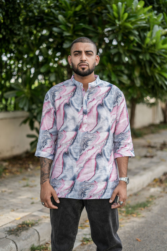 Stardust Symphony (Pure Linen Kurta Style Shirt) - AddysForMen®️
