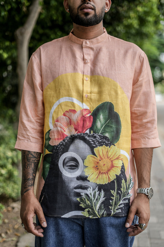 Azure Aura (Pure Linen Kurta Style Shirt) - AddysForMen®️