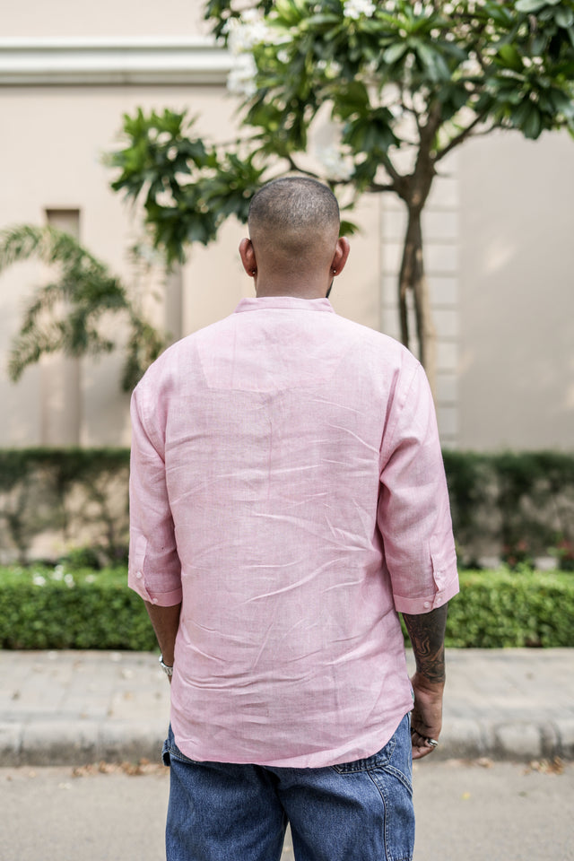 Twilight Tranquility (Pure Linen Kurta Style Shirt) - AddysForMen®️
