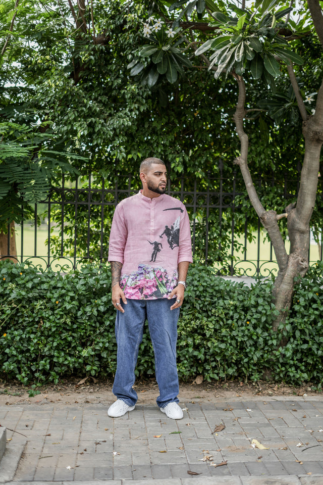 Twilight Tranquility (Pure Linen Kurta Style Shirt) - AddysForMen®️