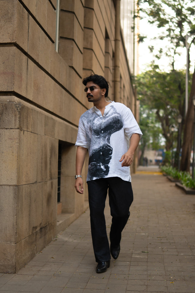 Grayscale Flow Unisex Digital Printed Pure Linen Short Sleeve Shirt - AddysForMen®