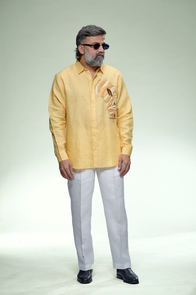 Artisan 8 : Hand Embroidery Pure Linen Full Sleeve Shirt - AddysForMen®️