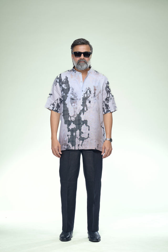 Monochrome Mosaic Abstract Pure Linen Short Sleeve Shirt – AddysForMen®️