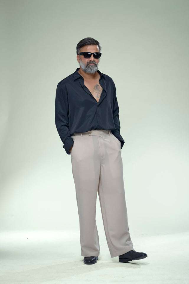 Midnight Armani Black Self-Stripe Full Sleeve Shirt - AddysForMen®️