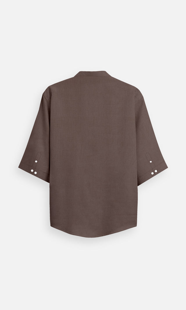 Rich Cocoa Colour Plain Formal Pure Linen Kurta Style Shirt - AddysForMen®