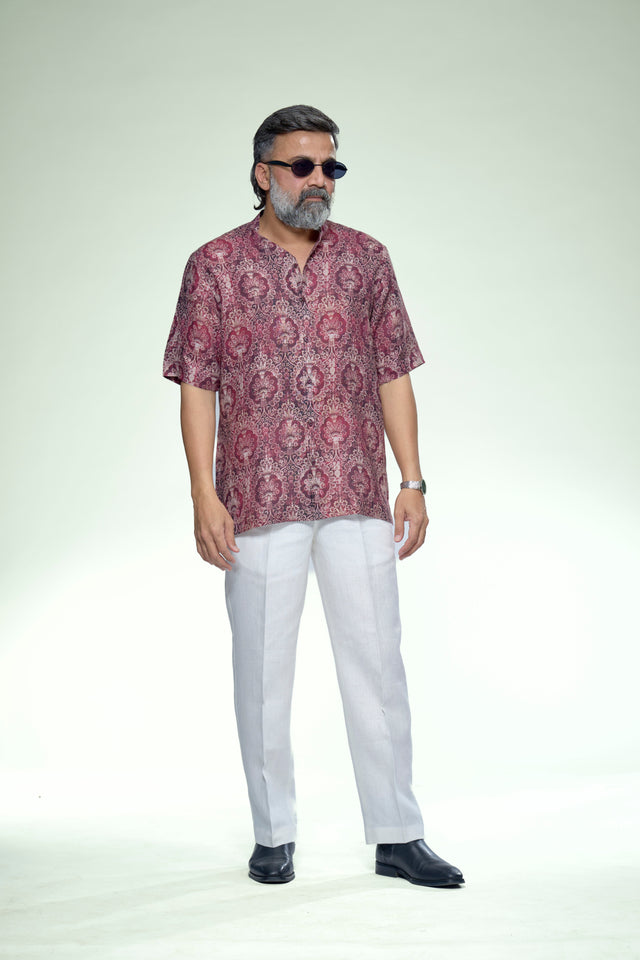 Heritage Damask Ornate Pure Linen Short Sleeve Shirt – AddysForMen®️