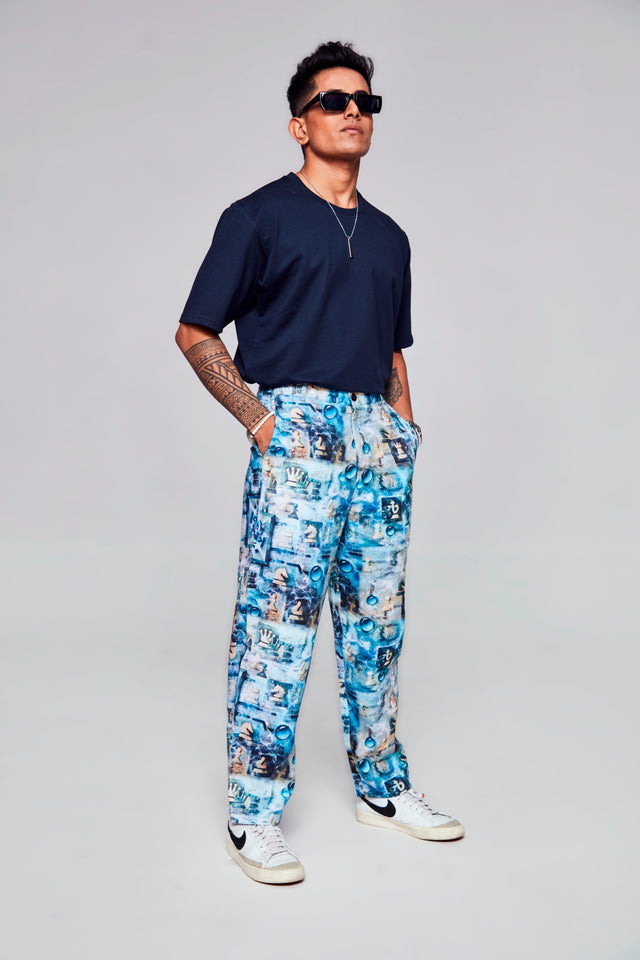 Ocean chess: Pure Linen Loose Tapered Fit Pant