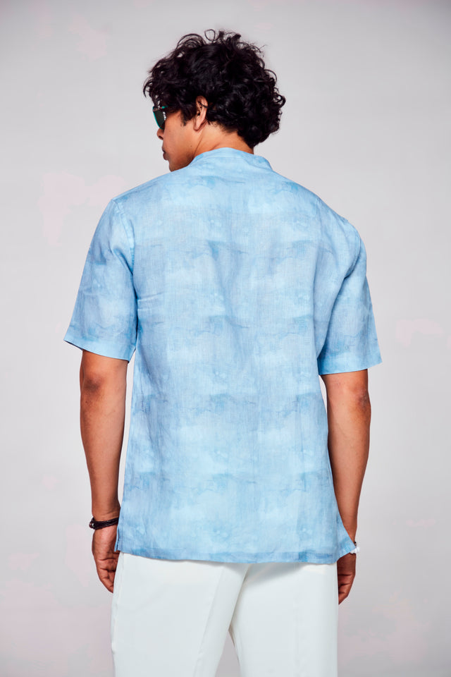 Artistic Expression Printed Pure Linen Short Sleeve Shirt