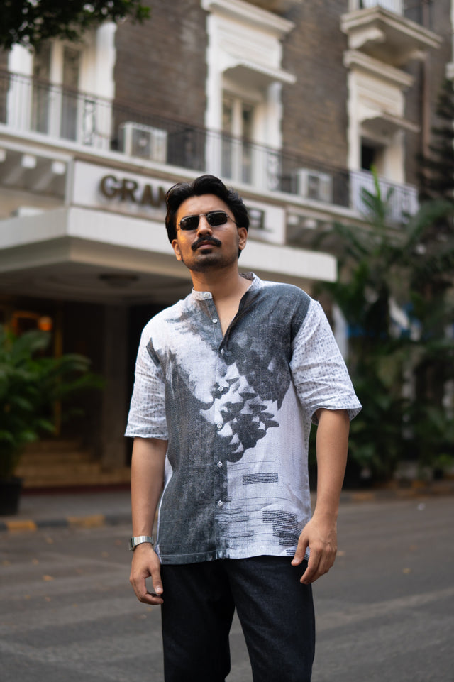 Urban Ink Printed Pure Linen Short Sleeve Shirt - AddysForMen®