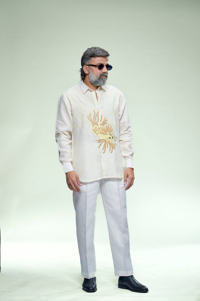 Masterpiece 9 : Hand Embroidery Pure Linen Full Sleeve Shirt - AddysForMen®️