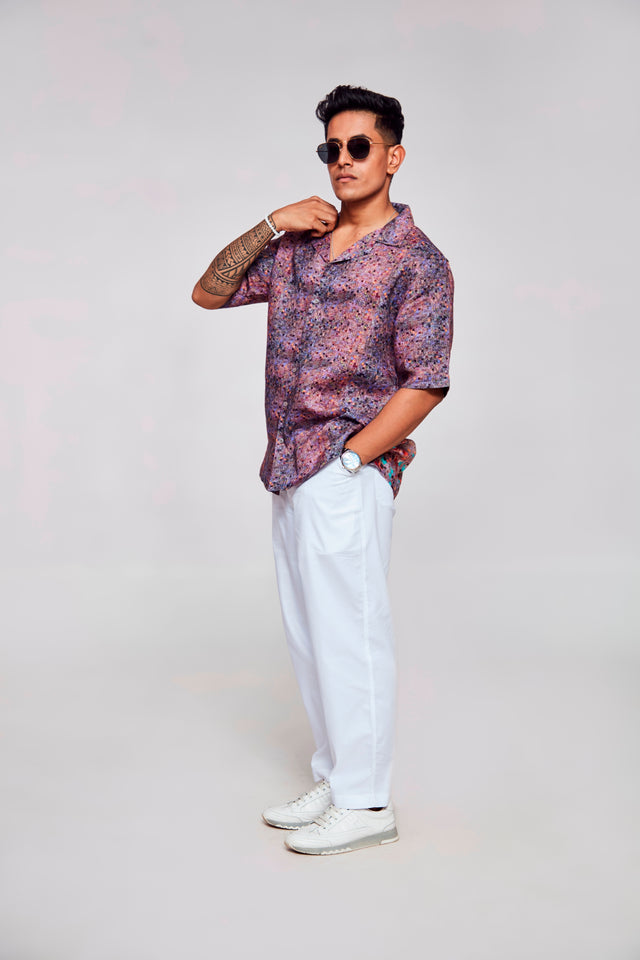 Digitally Embodied Printed Pure Linen Cuban Coller Unisex Shirt