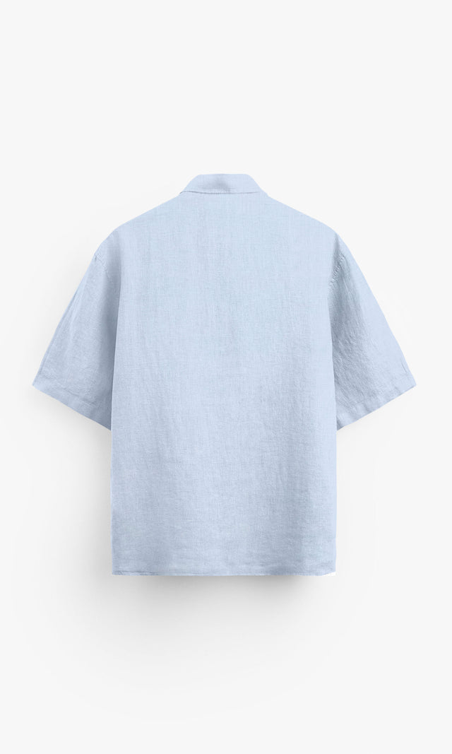 Classic Sky Blue Colour Plain Pure Linen Polo Shirt - AddysForMen®