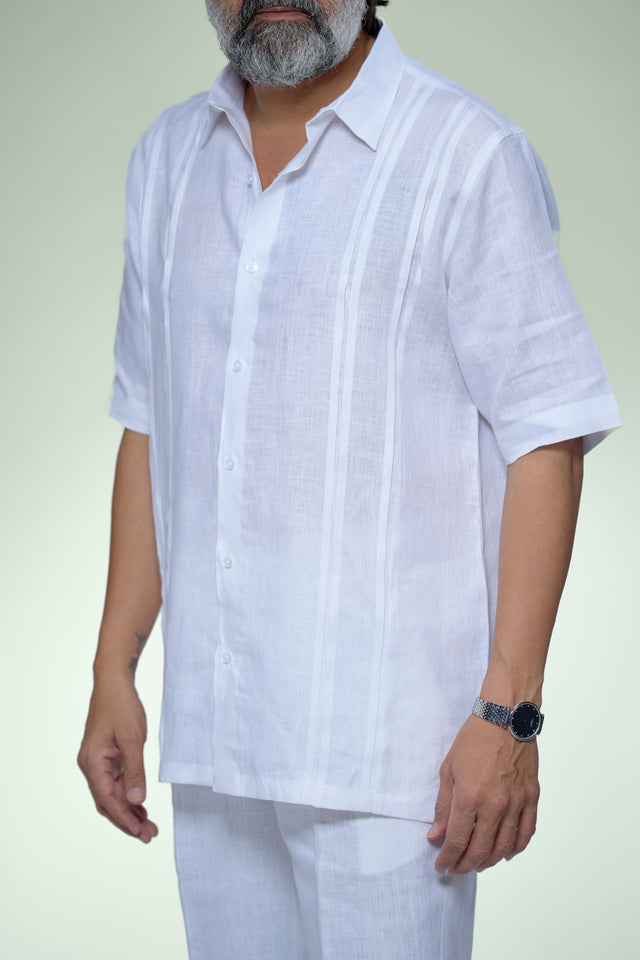 Classic Pintuck Detailed Pure Linen Short Sleeve Shirt – AddysForMen®️