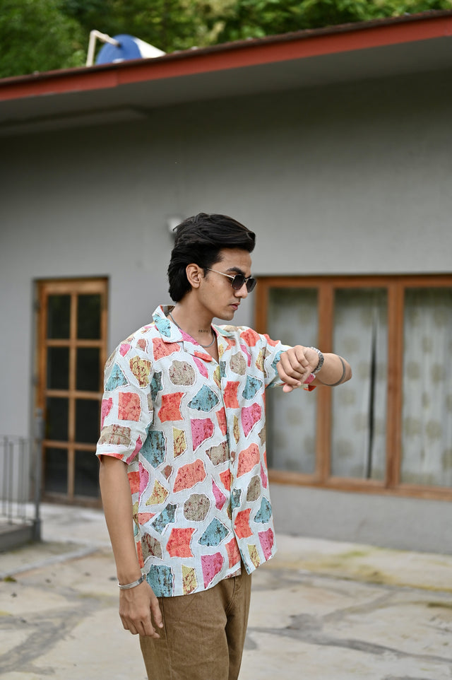 "Havana Rhythms : Embrace the Lively Fusion of Colors with Cuban Collar Shirt"