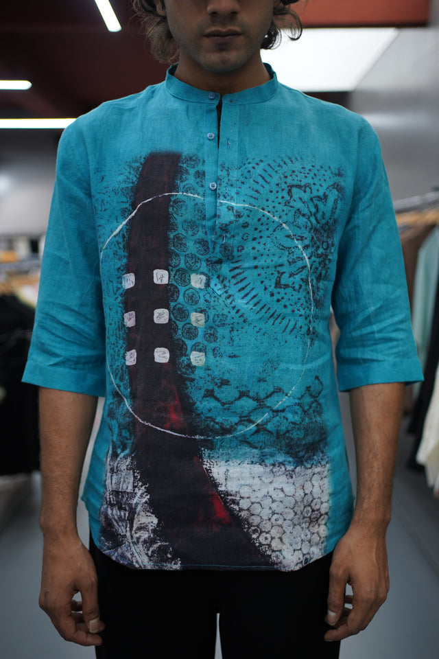 The Ethereal Kurta: Digital Art 3/4 Sleeve Kurta Style Shirt - AddysForMen®️