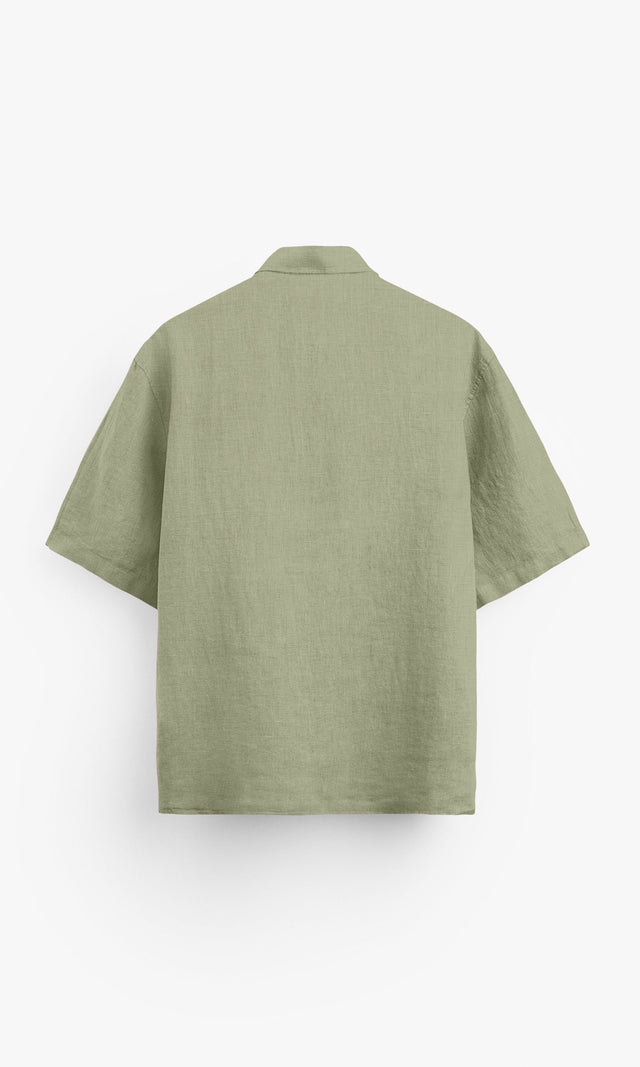 Muted Olive Plain Formal Pure Linen Polo Shirt - AddysForMen®