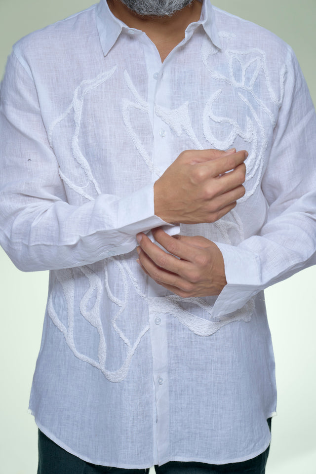 Artisan's Touch Hand Embroidery Pure Linen Full Sleeve Shirt - AddysForMen®️