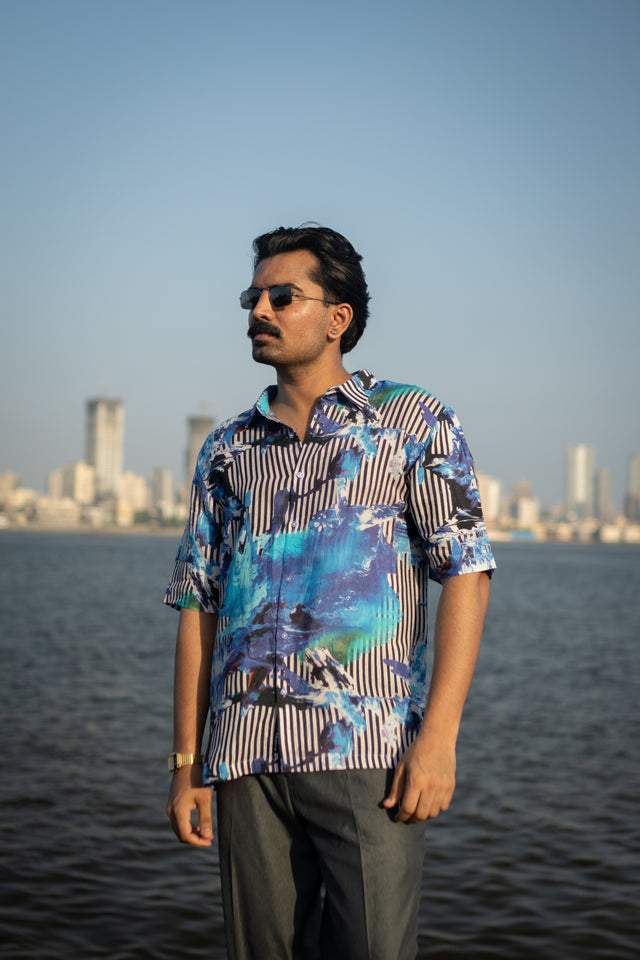 Electric Tide Pure Satin Linen Short Sleeve Shirt