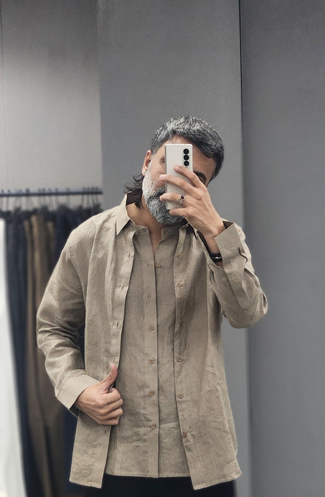 Dune Double Front Layered Pure Linen Shirt