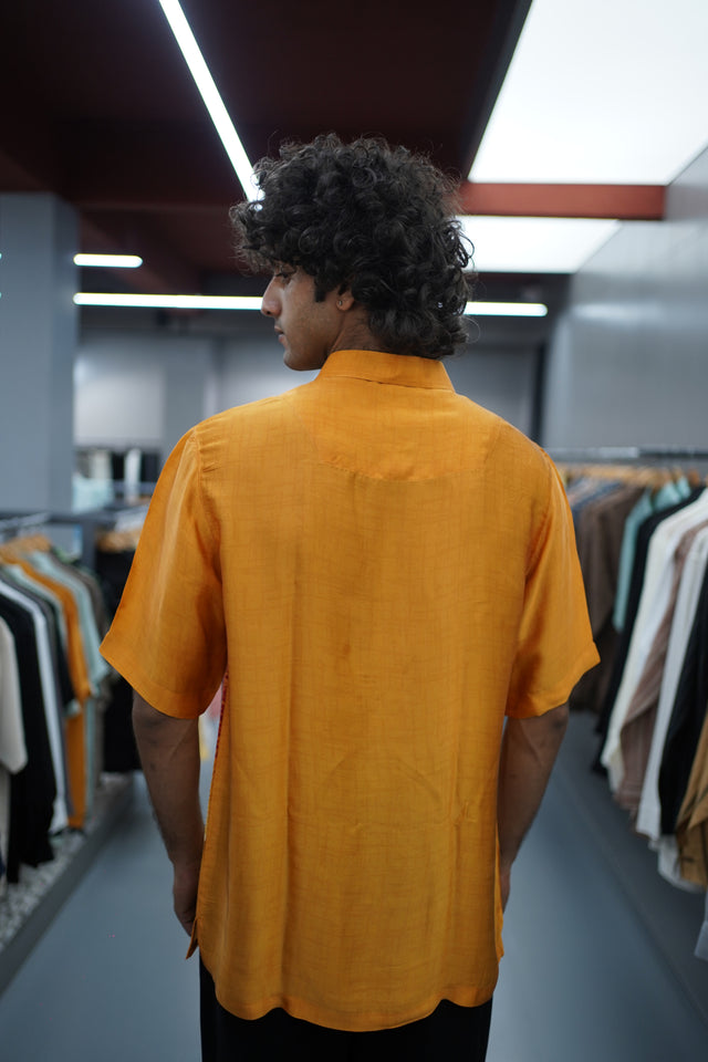 The Royal Tusk: Elephant Digital Print Pure Bemberg Satin Short Sleeve Shirt - AddysForMen®️